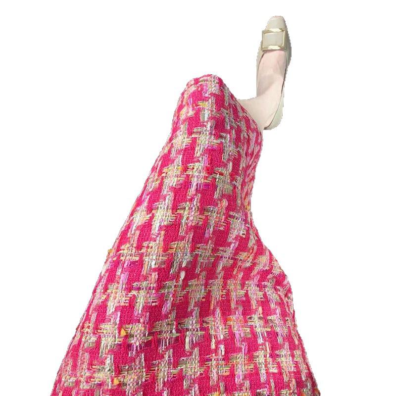 Women's High-Waisted Tweed Plaid Houndstooth Skirt - Spring/Autumn