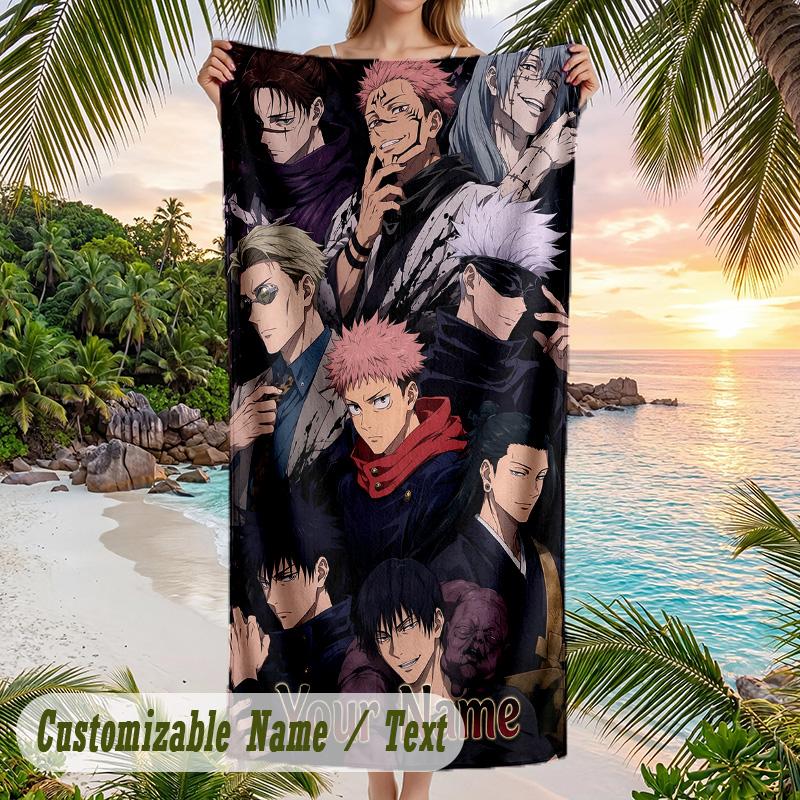 Jujutsu Kaisen Beach Towel, Personalized Custom Name Text, Quick Dry Large Absorbent Towel For Beach Pool