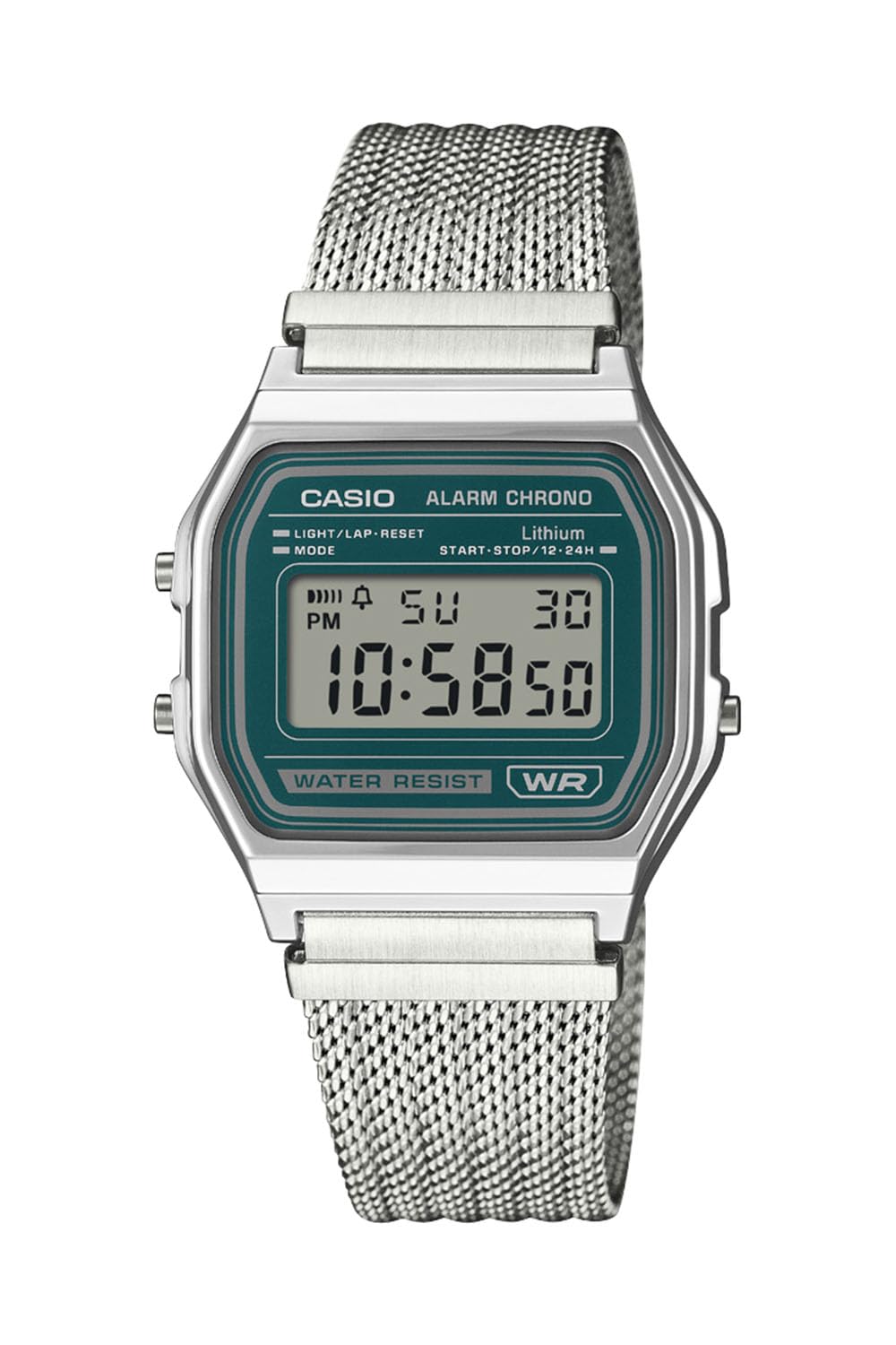 Классические часы Casio Унисекс Серебристый x Темно-зеленый A158WEM-3JF зелёный