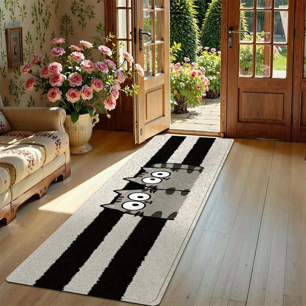 Cartoon Cat Carpet Striped Floor Mat Washable Doormat Carpet for Live Room Rug for Bedroom Bathroom Mat Home Decor Bedroom