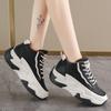 Autumn Women's High Top Lace Up Shoes Korean Style Thick Sole Height Increase Versatile Chunky Sneakers for Sports Casual