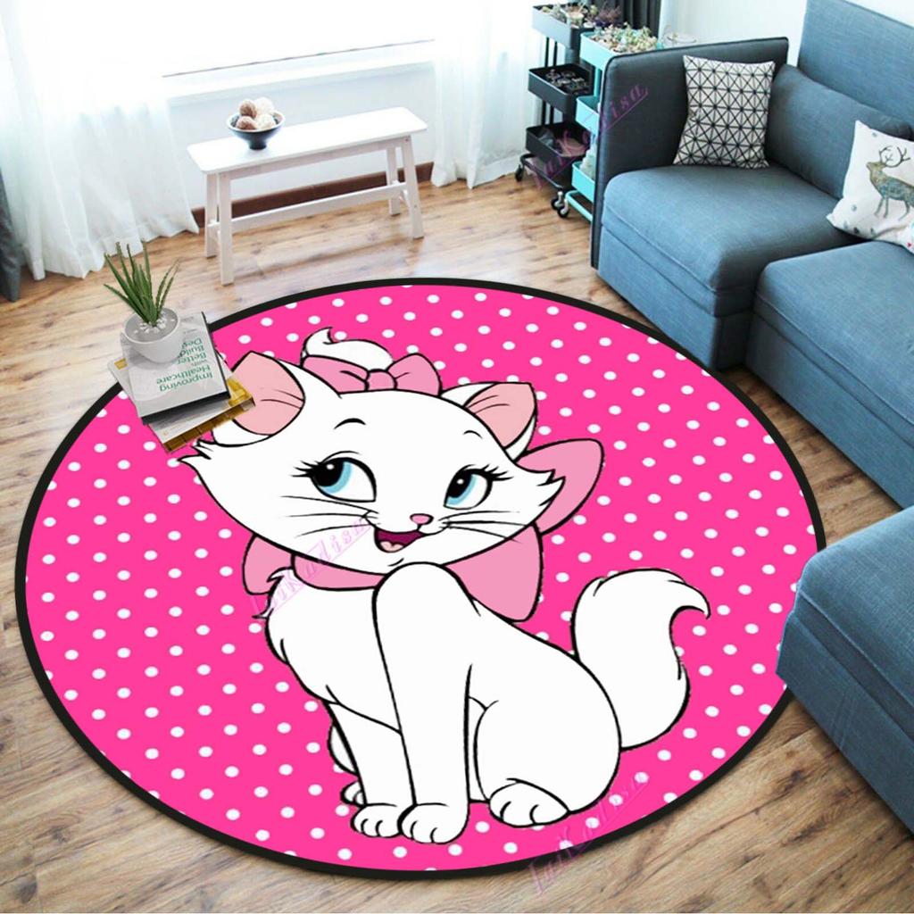 Süße Marie Katze Runder Teppich Rosa Katze Cartoon Runder Teppich Läufer Fußmatte Anti-Rutsch Stuhlmatte für Kinder Spielmatte