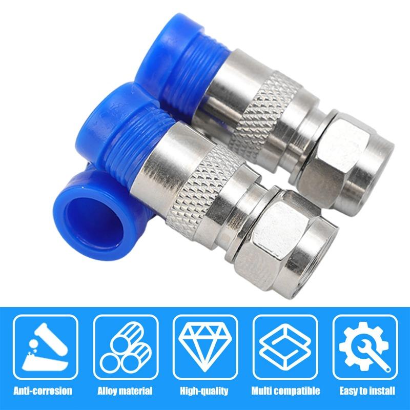 5/50x RG6 Compression Connectors Waterproof F Connector with Blue Insulation Sleeves for Secure Electric Cable Joining Supplies