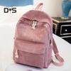Solid Color Corduroy Backpack Anti-theft Training Knapsack with Adjustable Straps Large Capacity Unisex Schoolbag for Travel Camping Work Gym