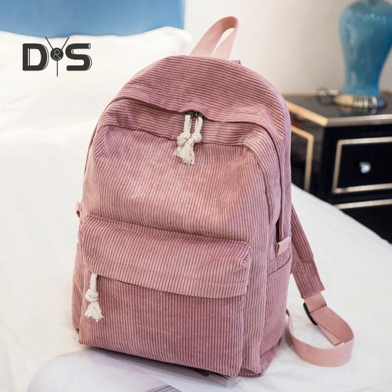 Solid Color Corduroy Backpack Anti-theft Training Knapsack with Adjustable Straps Large Capacity Unisex Schoolbag for Travel Camping Work Gym