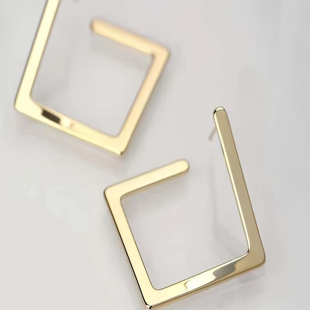 Minimalist Punk Square Earrings - Golden Geometric Ironwork Studs, Trendy Festival & Party Jewelry, Ramadan & Daily Fashion for Women