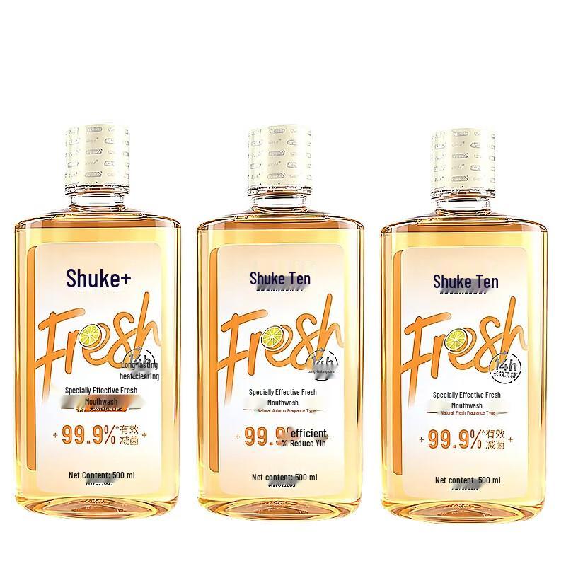 Shuke Natural Orange Mouthwash, Alcohol-Free, 3 x 500ml Family Pack