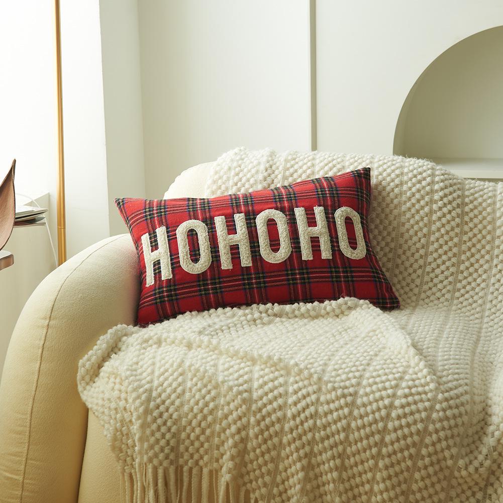 Christmas Plaid Pillowcase with Embroidered Letters