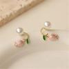 1 Pair Stud Earrings Flower Faux Pearl Jewelry Korean Style Dripping Oil Ear Studs