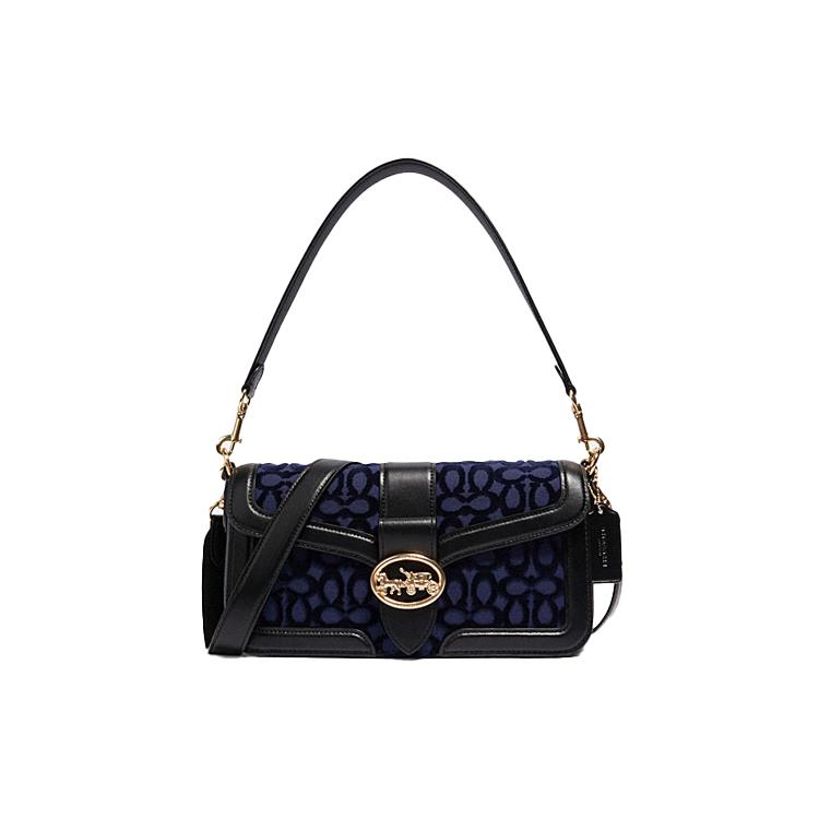New COACH Georgie Cow Leather Shoulder Bag, Portable Crossbody Bag Women's Black & Purple 5566-IMCOB