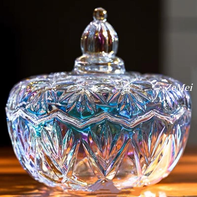 European-Style Colored Glass Storage Jar,Coffee Sugar Jars & Jewelry Boxes Organizer Glass With Lid Candy Container Decoration