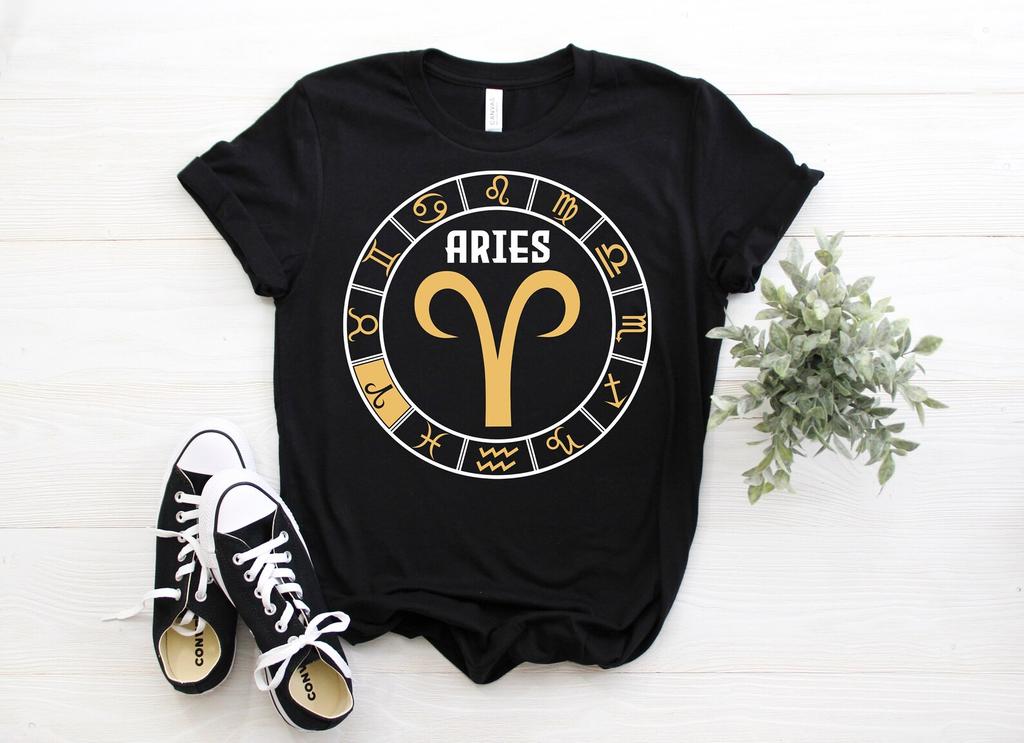 Aries Horoscope Zodiac Astrological Sign T-Shirt, Born On March 21 - April 19 Gifts Tee Apparel, Aries Birthday Christmas Present Clothes,