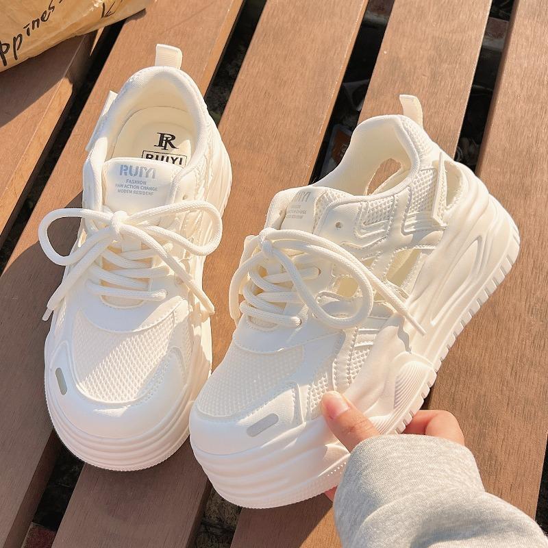 Women Summer Breathable Mesh Hollow Out Thick Sole Casual Platform White Sneakers