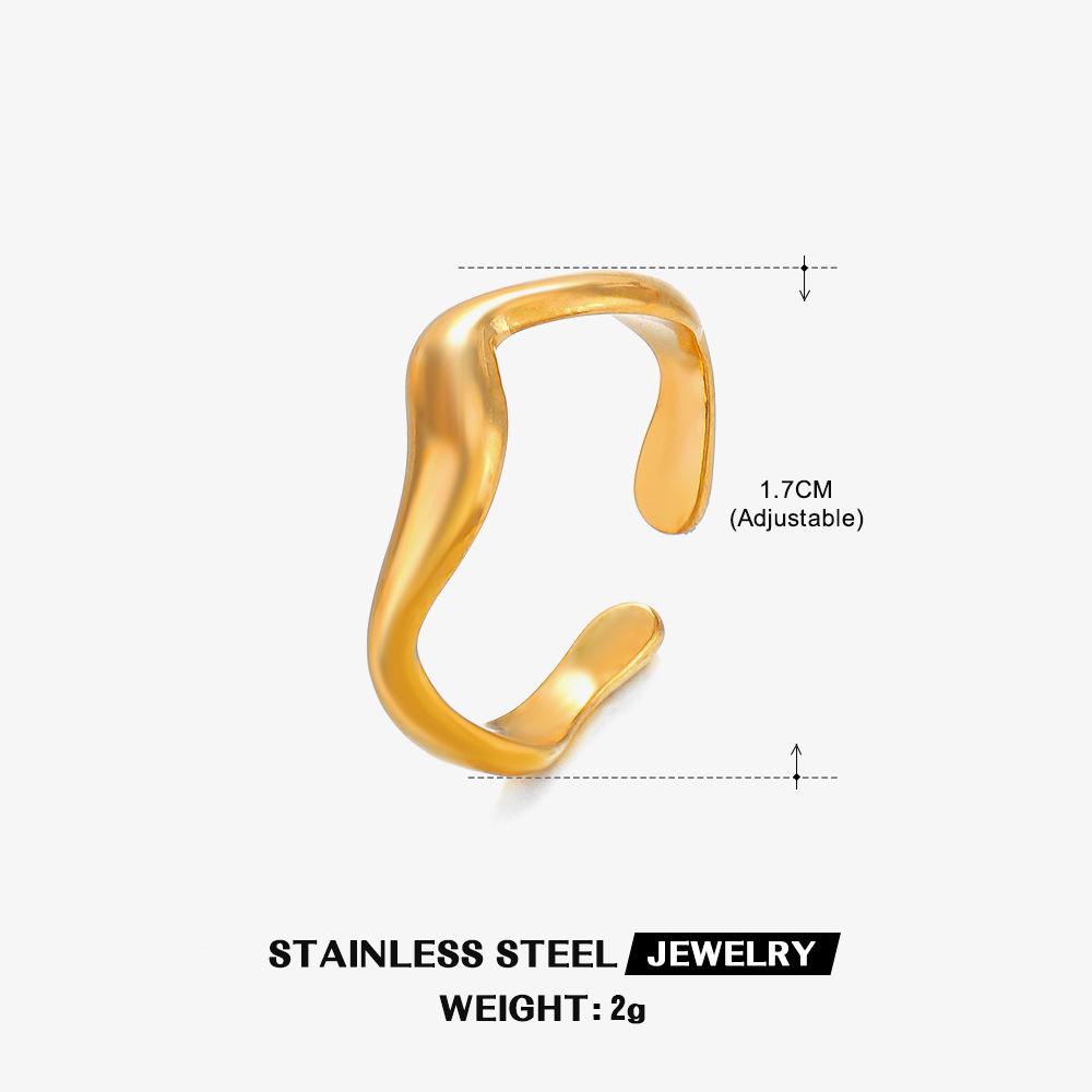 Stainless Steel New Gold Color Creative Handmade Rings for Women Irregular Wave Smooth Engagement Simple Jewelry Adjustable Ring