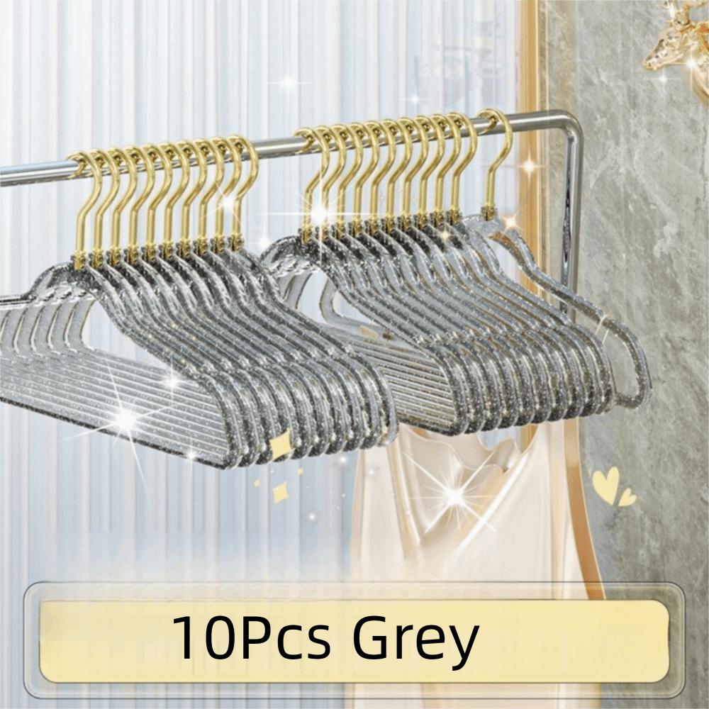 10Pcs Non-marking Transparent Glitter Hangers Non-slip Clothes Drying Rack Laundry Hanger  Wardrobe