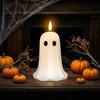 Realistic Wax Ghost Candle Halloween Flameless Candles, Battery Operated LED Flickering Light, Real Bedroom Nightstand Ornament Cute 3D Pillar