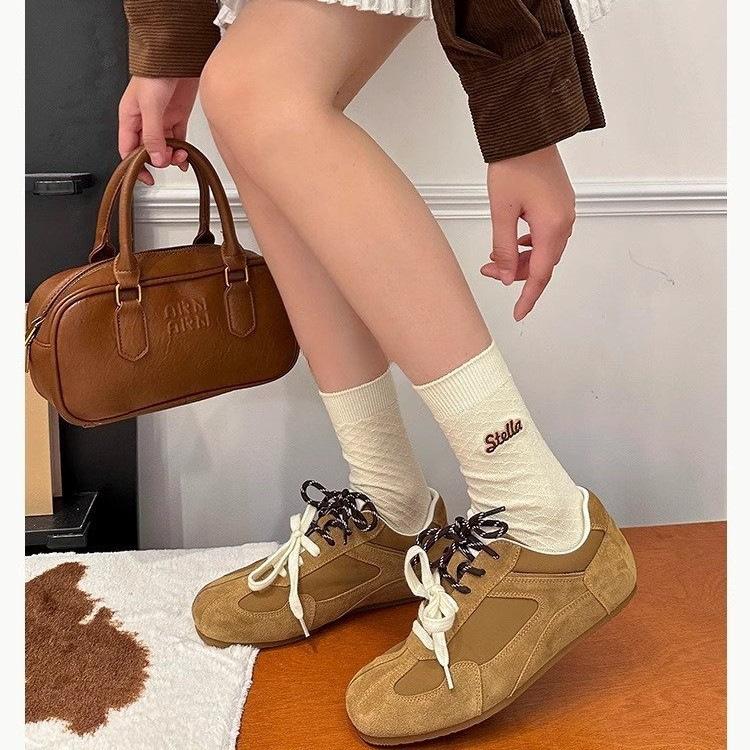 2025 new soft leather soft surface retro mandarin duck German training shoes women's Maillard brown flat bottom casual sports Forrest Gump shoes