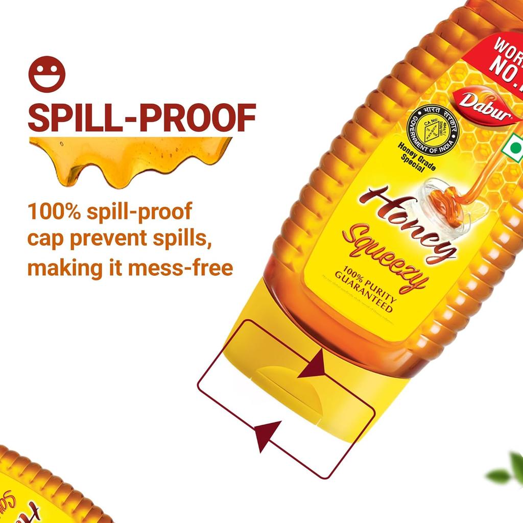 Dabur 2 X Honey Squeezy 400gm – 100% Pure Natural Honey, Immunity Booster, Fitness & Health, Antioxidant-Rich