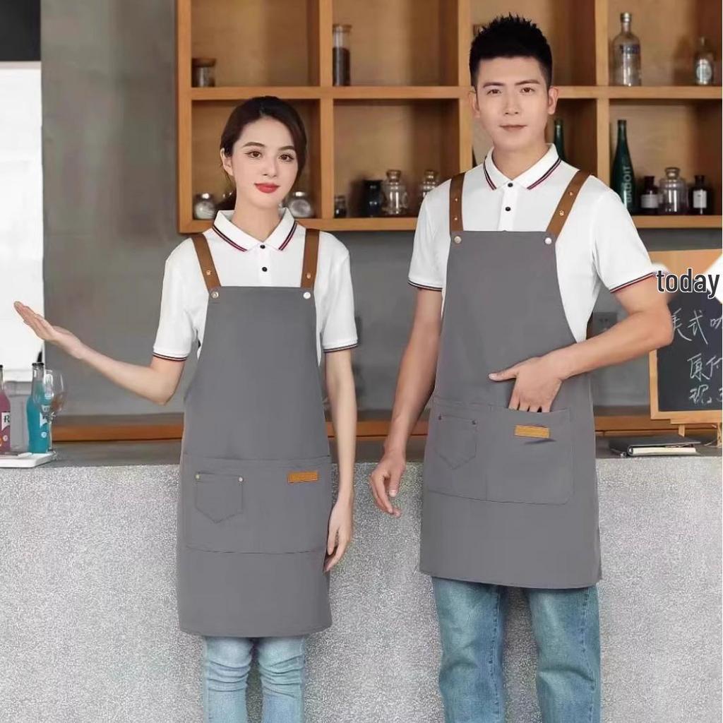 Korean Style Canvas Apron - Waterproof Pure Cotton for Coffee Shops, Nail Art, Men & Women Chefs
