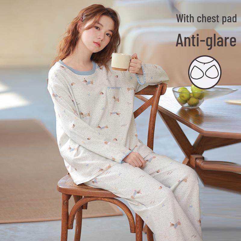 

Women s Cotton Pajama Set: Built-in Bra Pads, Long Sleeves, Long Pants, Cartoon Design, No Bra Needed, Perfect for Spring/Autumn. M (Recommended 80-95 kg)