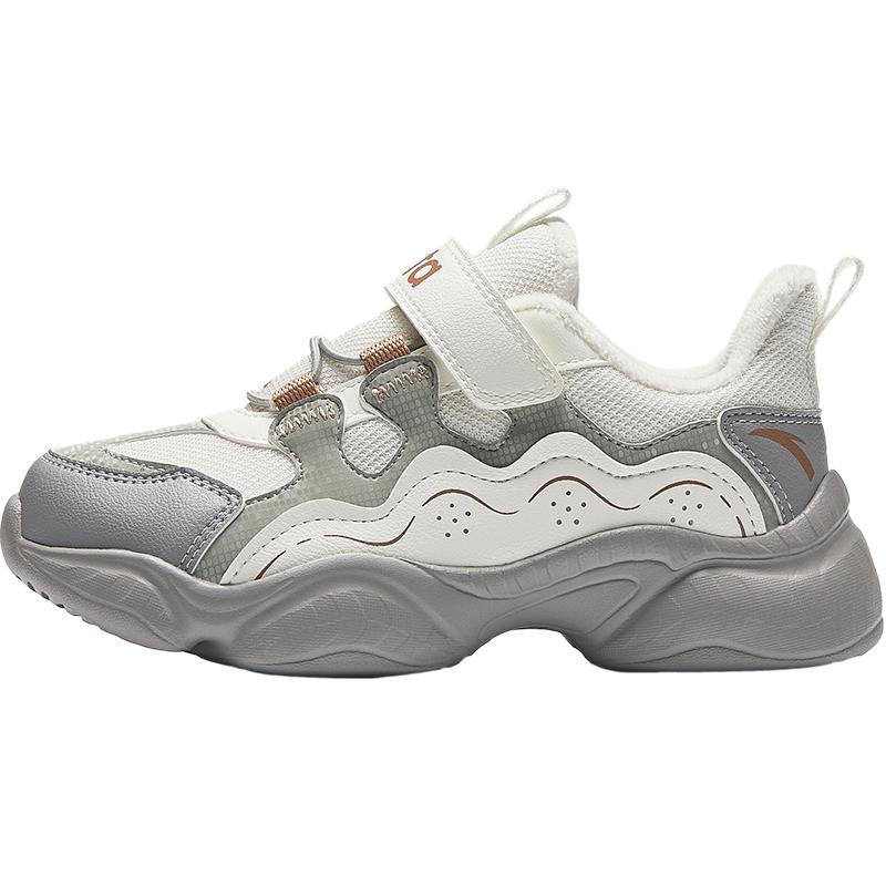 Anta Kids Synthetic Leather Outdoor Series Fleece Lightweight Shock Absorbing Warm Low Top Casual Shoes Kids Casual Shoes White Gray A22449938-1