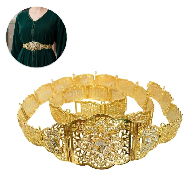 Blingbling Waist Belt Stylish Carved Floral Waist Chain Belt Elaborate Chain Belly Chain for Wedding Waist Chain
