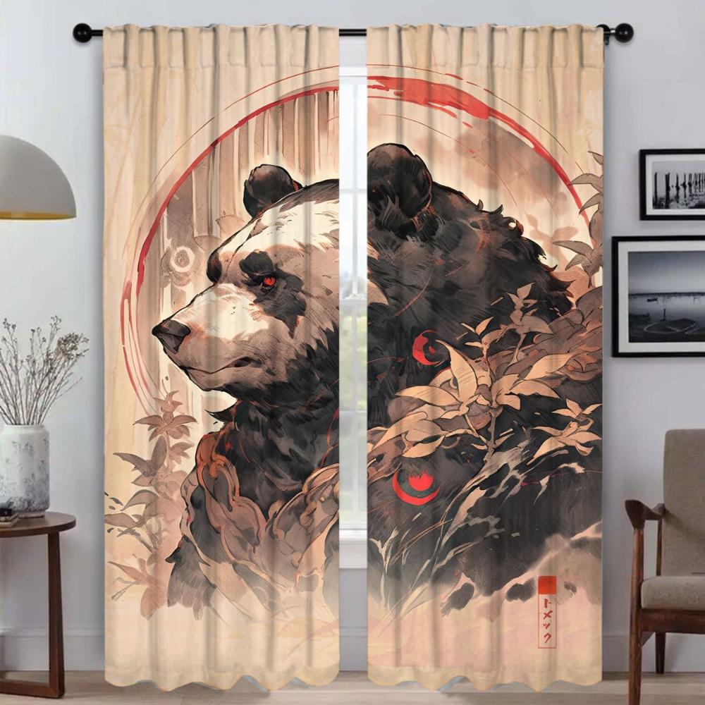Home Interior Curtains for Camera Japanese Animals Modern Living Room Curtains 2 Pieces Partition Blackout Curtain Shades Child