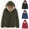 Women Hooded Jacket Cotton Quilted Coat Casual Loose Fit Long Sleeves Zipper Pocket Warm Solid Color Outwear for Ladies Autumn Winter
