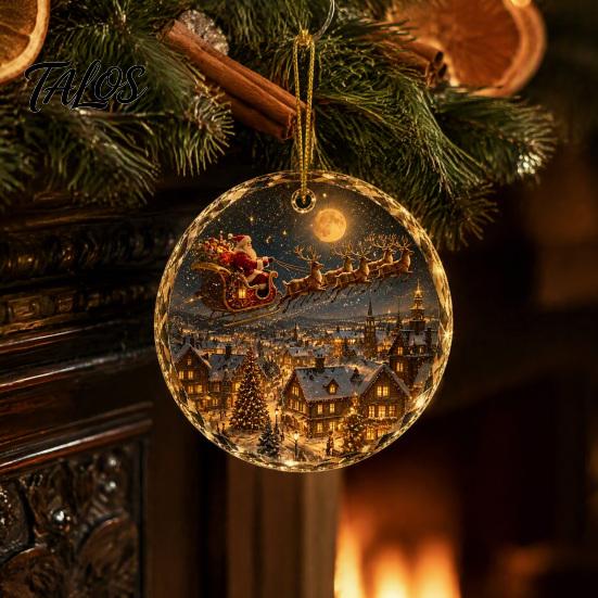 Christmas Landscape Ornament Scene Acrylic for Holiday Tree Decor, Decorative Festive Hanging Keepsake Party And Seasonal Home Decorations Artistic