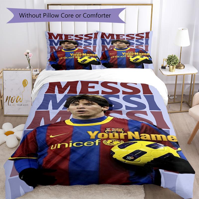 Messi Customizable Name Bed Sheet Set Perfect for Living Rooms Machine Washable Bedroom Decor Wedding Party GiftLuxury Gift for Birthday,