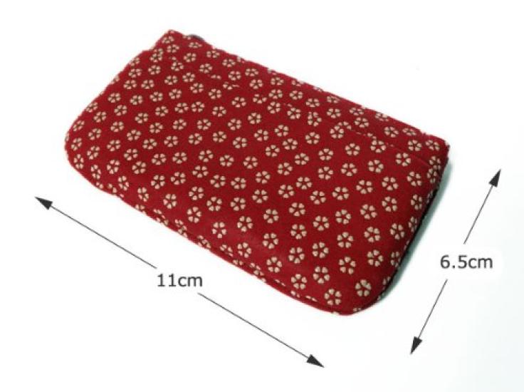 [Inden-ya] Inden Wallet with Zipper Coin Purse, 1002F Coin Purse 02, Red Deerskin with White Lacquer and Small Cherry Blossom Pattern, 6.3cm x 10.5cm