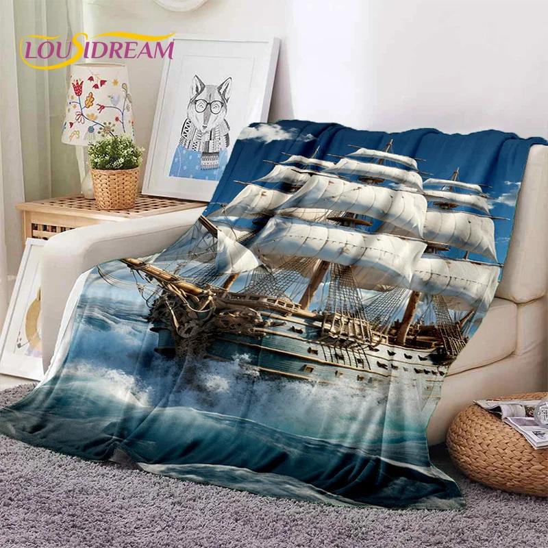 Ancient Pirate Ship Boat,Barque,Sailboa Soft Flannel Blanket,Throw Blanket Comfortable Blanket for Picnic Beds Sofa Home Bedroom