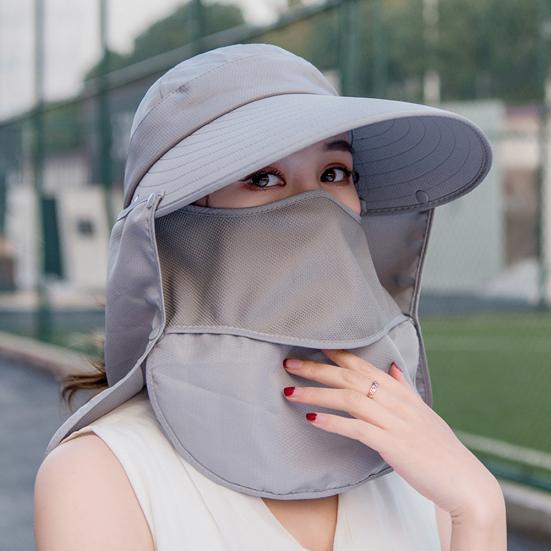 Women Detachable Cover Neck Flap Wide Brim Anti UV Breathable Beach Cap Sun Hat
