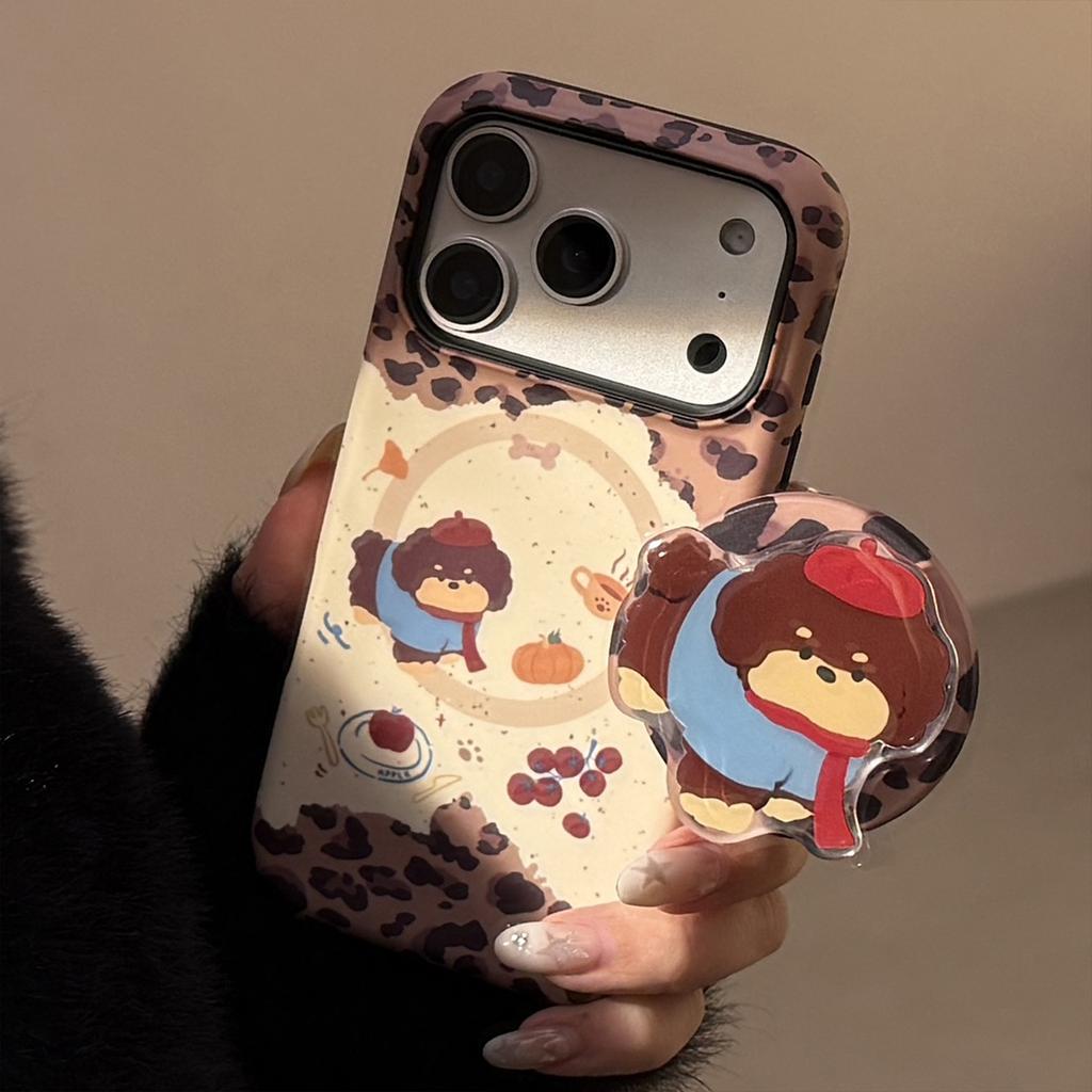Leopard Puppy Magnetic Holder for Apple 17 Promax Phone Case for IPhone 16 Retro Cartoon 15 Hard 11