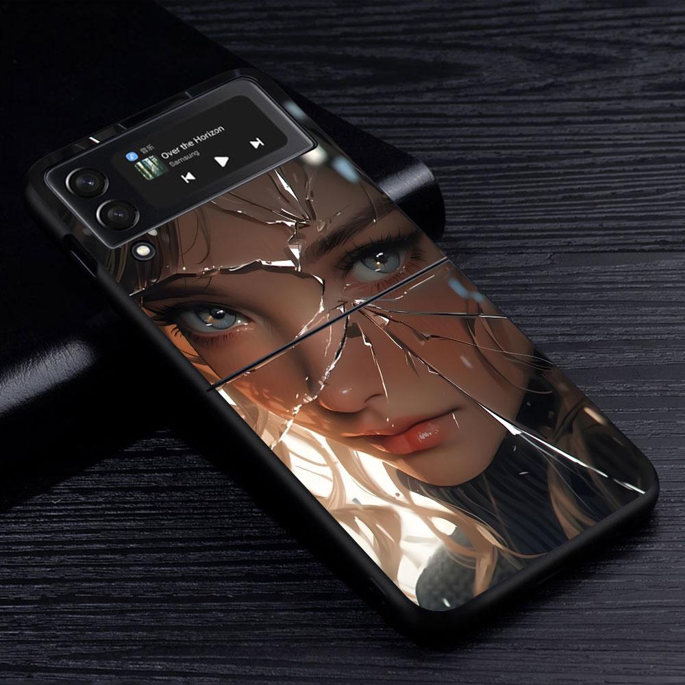 Custodia Beauty Crush Girl per Samsung Galaxy Z Flip4 Flip3 5G Guscio Rigido in PC per Cellulare Z Flip 4 3 Nero Coque Zflip4 Zflip3 Cover