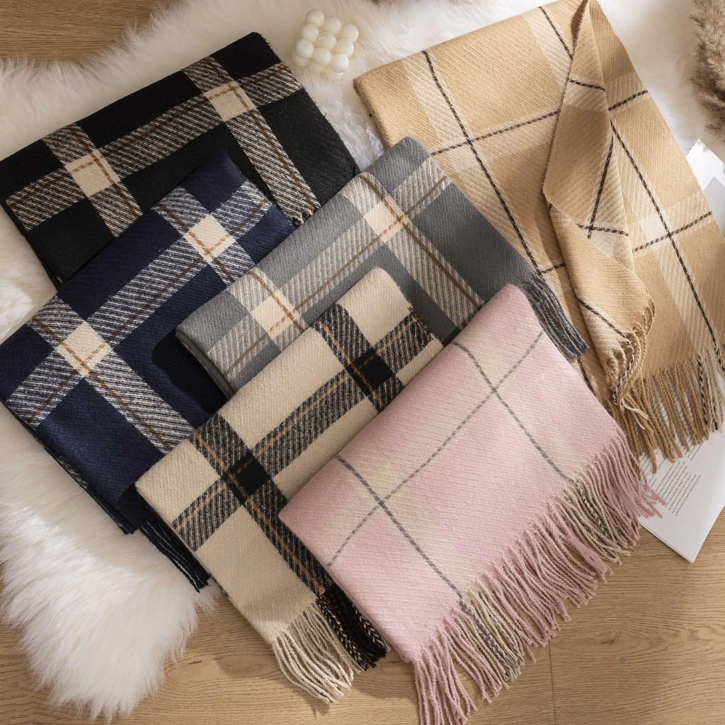 British Style Maillard Brown Brown Plaid Warm Scarf High End Atmosphere Couple Scarf Women's Imitation Cashmere