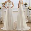 Rochie de mireasă elegantă pentru femei din șifon alb cu dantelă, decolteu inimă, fără mâneci, spate decupat, talie empire, lungime până la podea, rochie de mireasă cu trenă Nouă