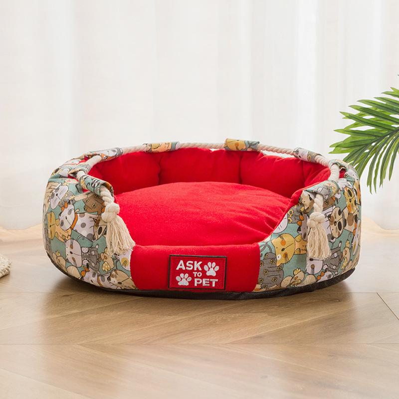 

Принтованное холщовое гнездо для питомца Кошачье гнездо Зимнее теплое кошачье гнездо Собачье гнездо Плюшевый утолщенный коврик для питомца Кошачий домик M 40 * 40cm