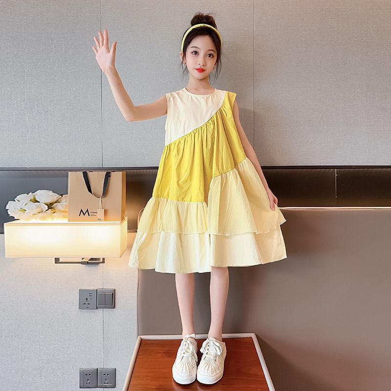 Girls' Dresses, Summer Children's Stitching Princess Vest Skirts, Big Children's Western Style Sweet Princess Dresses