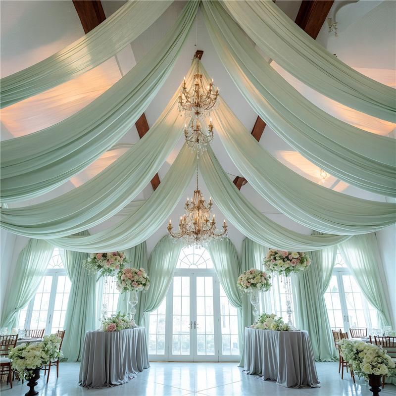 White 10M Wedding Ceiling Drapes Decortions Shiny Chiffon Curtain Draping Drapery for Mariage Outdoor Ceremony Swag Party Decor
