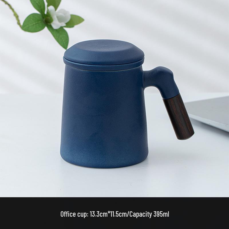 Ceramic Tea Brewing Mug with Wooden Handle, Lid, and Filter - Large Capacity Office Souvenir Cup