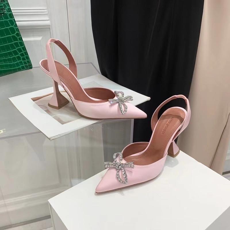 2025 Satin High Heels Women'S Bow Sexy Rhinestone Pointe Women'S Shoe Wine Glass Everything Stylish