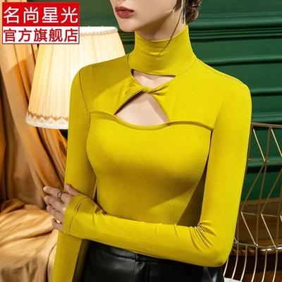 Hollow Slim Sexy Fashionable Spring Autumn 2025 New Half-high Neck Pullovers Base Shirt for Women