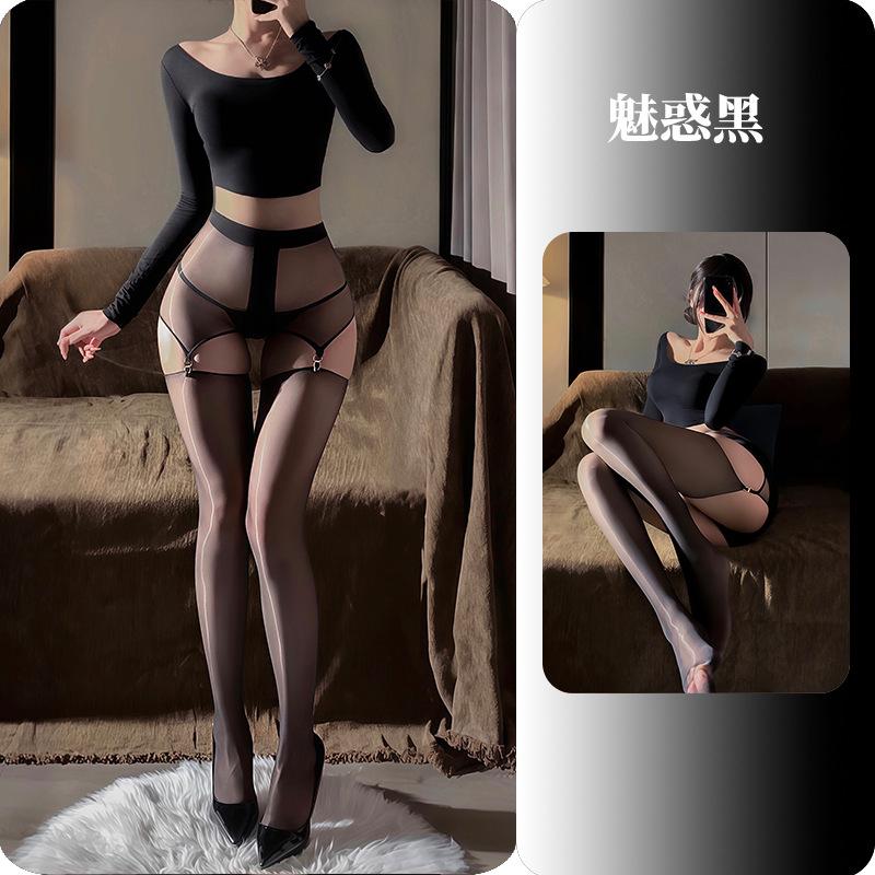 Women Sexy Shiny Open Crotch Glossy Stocking Role Play Intimate Lingerie