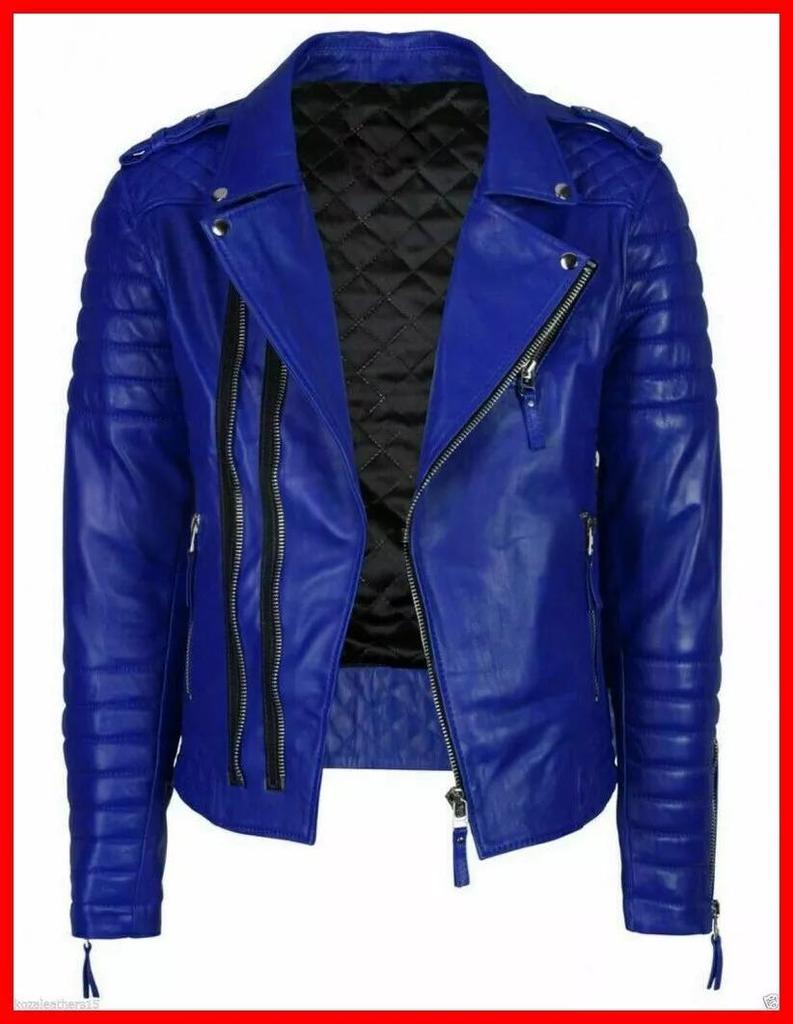 New Men Jacket Royal Blue Stylish Genuine Lambskin Leather Handmade Lambskin Soft Real