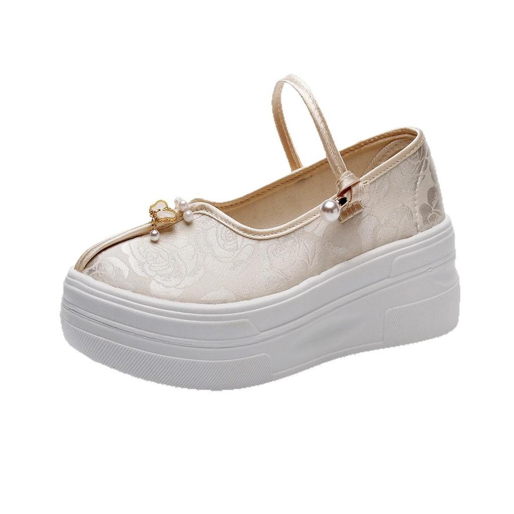 Women's Ancient Style Hanfu Shoes - Thick-Soled, Height-Increasing, Comfortable Chinese Embroidered Cloth Footwear