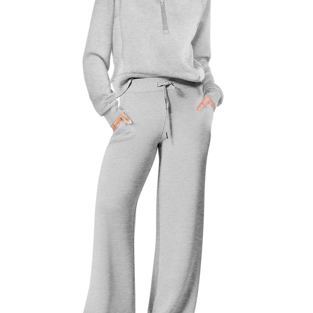 Autumn/Winter Casual Sports Set: Zipper Sweatshirt & Wide Leg Pants