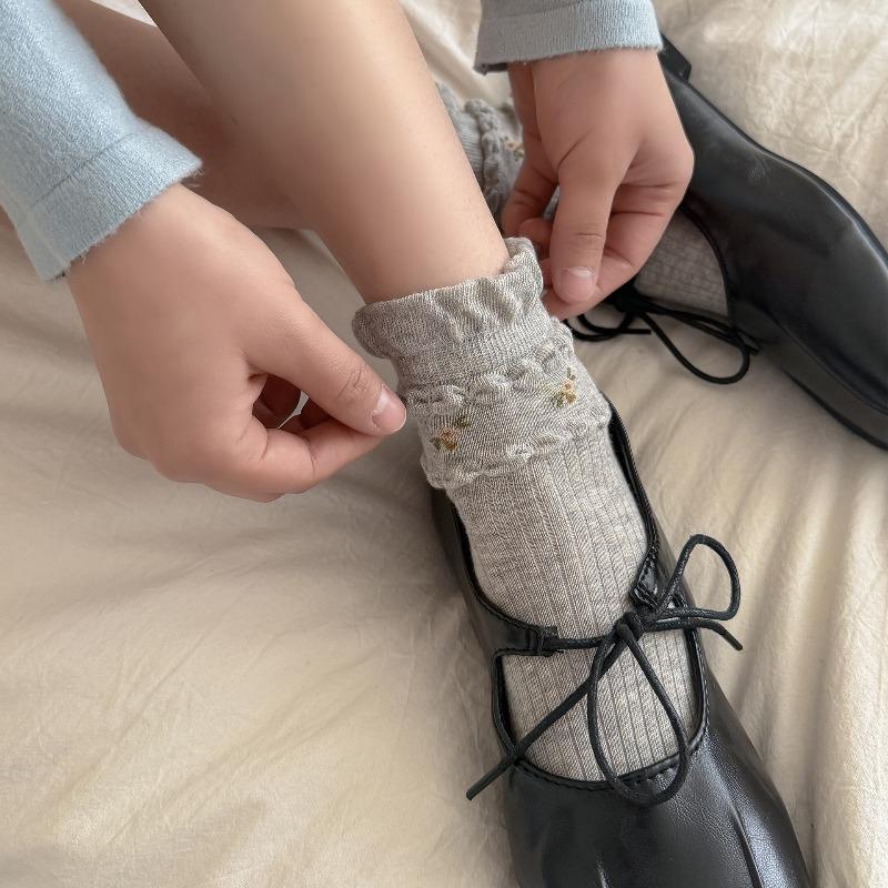 Spring Sock - Mesh Transparent Blue Floral Patterned Academic Style Short Cotton Socks