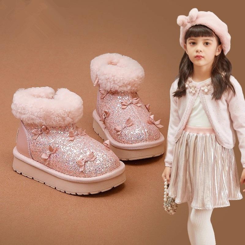 Winter Girls' Warm Snow Boots Children's Crystal Short Boots Fleece-lined Thickened Lightweight Cotton Shoes