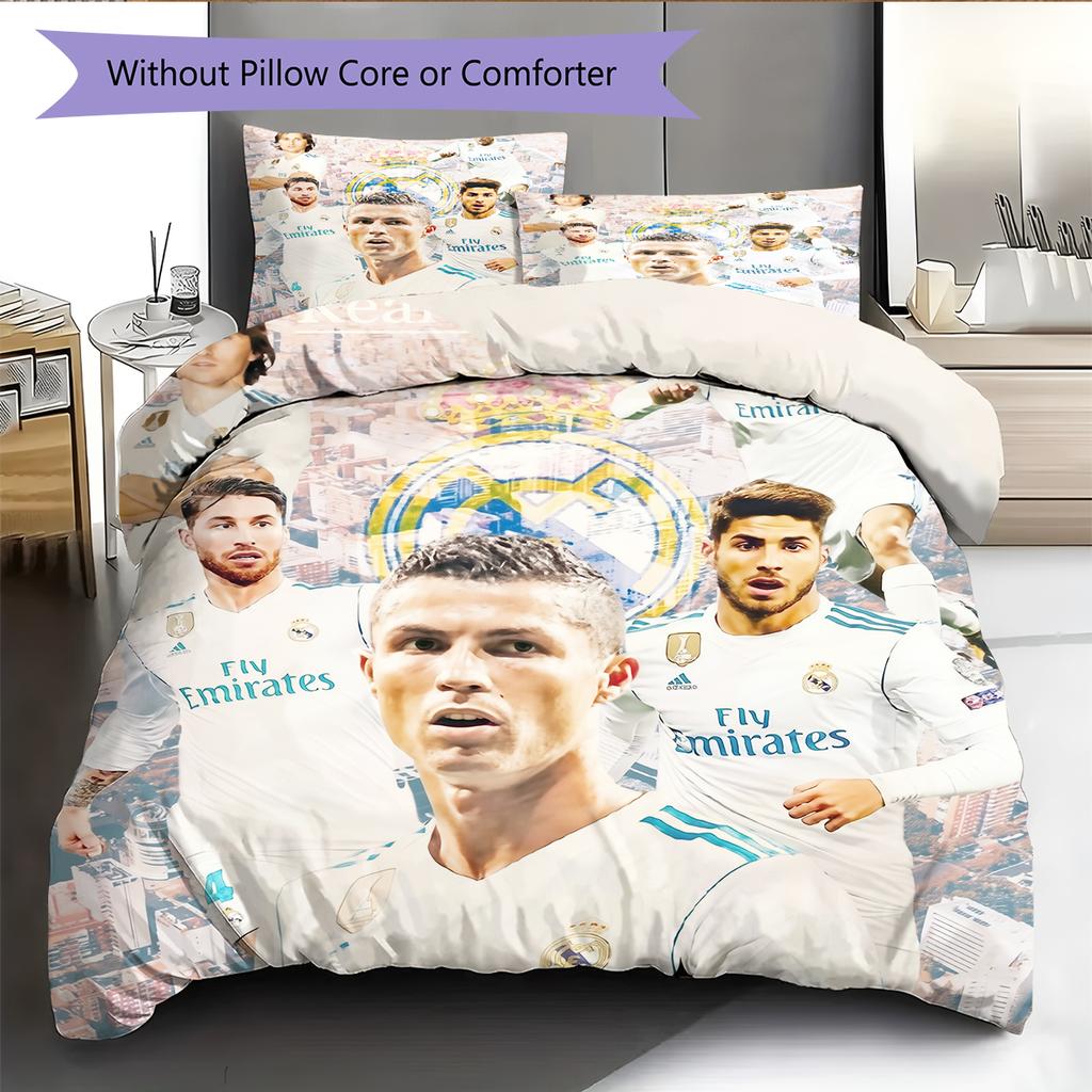 Madrid players Pattern Bedding Home Decoration Birthday Gift (1 * duvet cover + 2 * pillowcase, without core)